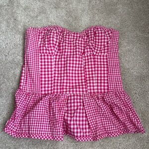Juicy Couture Hot Pink Gingham Smocked Strapless Bustier
